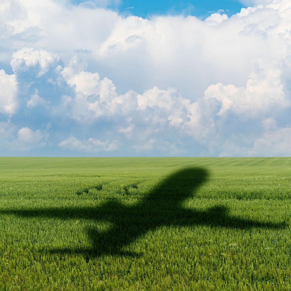 Sombra de un avión sobre un campo de cultivo Sombra de un avión sobre un campo de cultivo