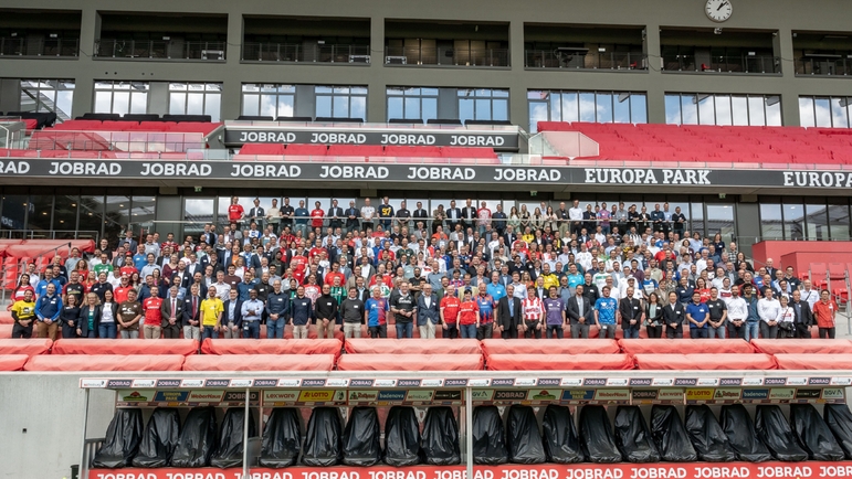 Group picture Innovators’ Meeting at the SC Freiburg football stadium.